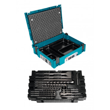 Coffret MAKPAC 12 forets béton Makita et 5 Outils Burinage SDS-Plus - diamètre 5 / 5,5 / 6 / 7 / 8 / 10 / 14mm - longueur totale 110 / 140 / 160 / 210 / 250mm - 17 pièce(s) | B-52059