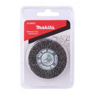 Brosse métallique circulaire fil acier ondulés pour perceuses - diamètre 63mm - filetage 6mm - diamètre du fil 0,3mm Makita | D-39970