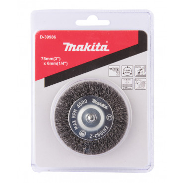 Brosse métallique circulaire fil acier ondulés pour perceuses - diamètre 75mm - filetage 6mm - diamètre du fil 0,3mm Makita | D-39986