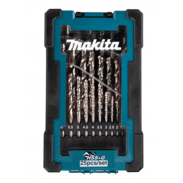 Coffret Makita de 25 foret à métaux HSS-G - diamètre 1 / 1,5 / 2 / 2,5 / 3 / 3,5 / 4 / 4,5 / 5 / 5,5 / 6 / 6,5 / 7 / 7,5 / 8 / 8,5 / 9 / 9,5 / 10 / 11,5 / 12 / 12,5 / 13mm - 25 pièce(s) | D-67555