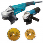 Image du produit : Ensemble pack de 2 machines Makita (kit d'accessoires) (GA9020 + 9558HNRG) - 840 / 2200 Watts - filetage M14 - diamètre 125/230mm | DK0053GX2-P