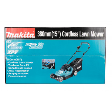 Tondeuse Makita 38cm LXT 36 Volts 2 x 18 Volts - sans fil Lithium (Li-Ion) - 4 Ah - 38cm - 40 L - diamètre lame 38cm - hauteur tonte 20 à 75mm - surface tonte 560m² | DLM382CM2