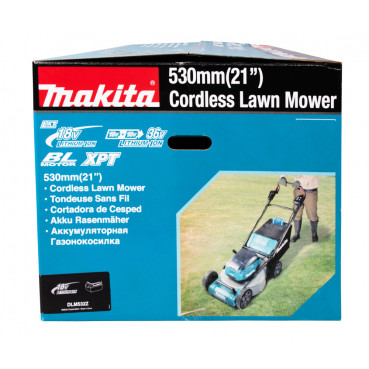 Tondeuse Makita auto-tractée LXT 36 Volts 2 x 18 Volts - sans fil Lithium (Li-Ion) - 53cm - (Produit seul) - diamètre lame 53,4cm - hauteur tonte 20 à 100mm - surface tonte 2300m² | DLM532Z