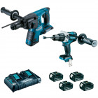 Image du produit : Ensemble pack de 2 machines Makita 18 Volts - sans fil Lithium (Li-Ion) 5 Ah (DHR264 + DHP481) - charge moyenne 45min | DLX2101PTJ