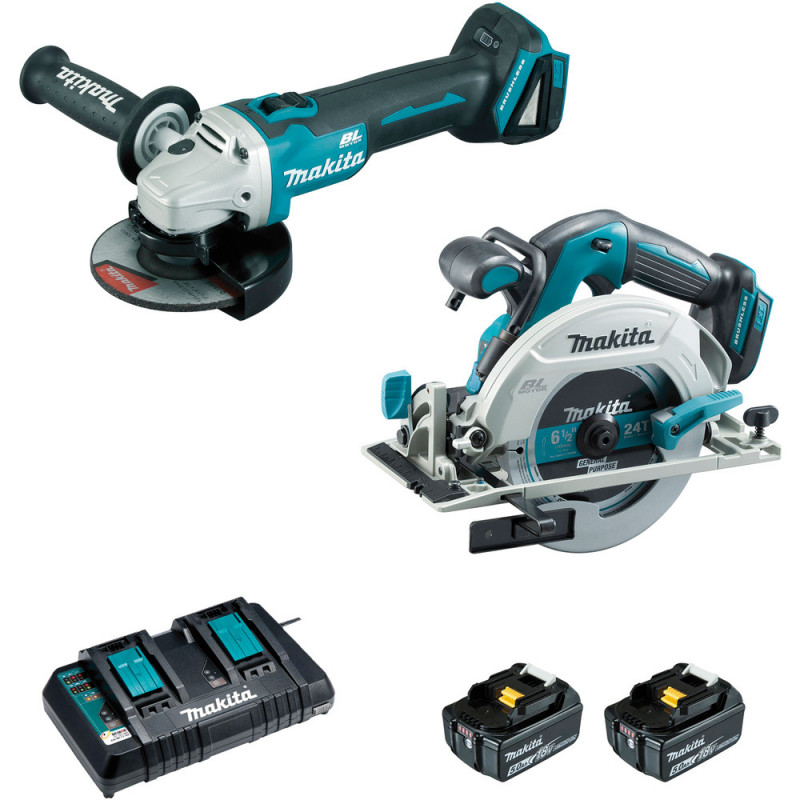 Ensemble pack de 2 machines Makita 18 Volts - sans fil Lithium (Li-Ion) 5 Ah (DHS680 + DGA506) - charge moyenne 45min | DLX2277PTJ