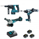 Image du produit : Ensemble pack de 3 machines Makita 18 Volts - sans fil Lithium (Li-Ion) 5 Ah (DGA506 + DDF486 + DHR243) | DLX3157TJ