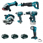 Image du produit : Ensemble pack de 6 machines Makita 18 Volts - sans fil Lithium (Li-Ion) 4 Ah (DJR186 + DGA452 + DTD152 + DSS610 + DHP458 + DEADML815) | DLX6104MX1