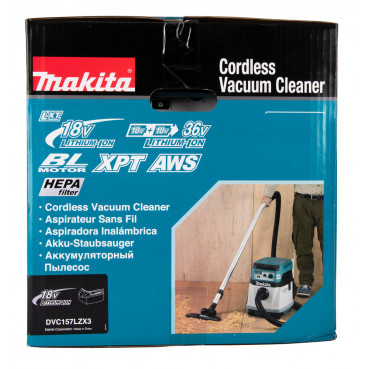 Aspirateur Makita LXT 36 Volts 2 x 18 Volts - sans fil Lithium (Li-Ion) - (Produit seul) - capacité réservoir poussière 15 litres | DVC157LZX3