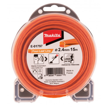 Bobine de fil nylon hélicoïdal pour débroussailleuse, rotofil, coupe bordure à batterie - diamètre du fil 2,4mm - longueur 15m Makita | E-01797