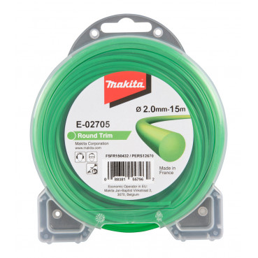 Bobine de fil nylon pour débroussailleuse, rotofil, coupe bordure rond "Round Trim" - diamètre du fil 2mm - longueur 15m Makita | E-02705