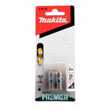 Embout pour vissage à chocs (Impact Premier) 25mm POZIDRIV - PZ1, Hexa 1/4" - 2 pièce(s) Makita | E-03165