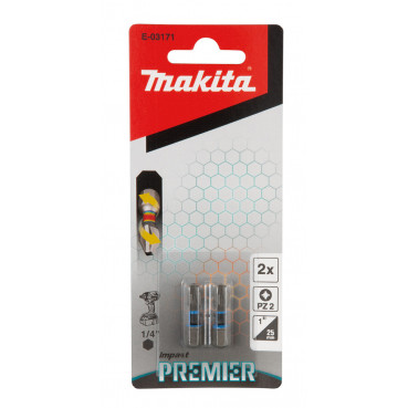 Embout pour vissage à chocs (Impact Premier) 25mm POZIDRIV - PZ2, Hexa 1/4" - 2 pièce(s) Makita | E-03171