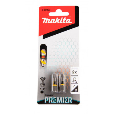 Embout pour vissage à chocs (Impact Premier) 25mm TORX - T15, Hexa 1/4" - 2 pièce(s) Makita | E-03202